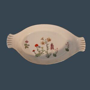 Lourioux Le Faune French Porcelain Au Gratin Dish Wild Flowers 14"